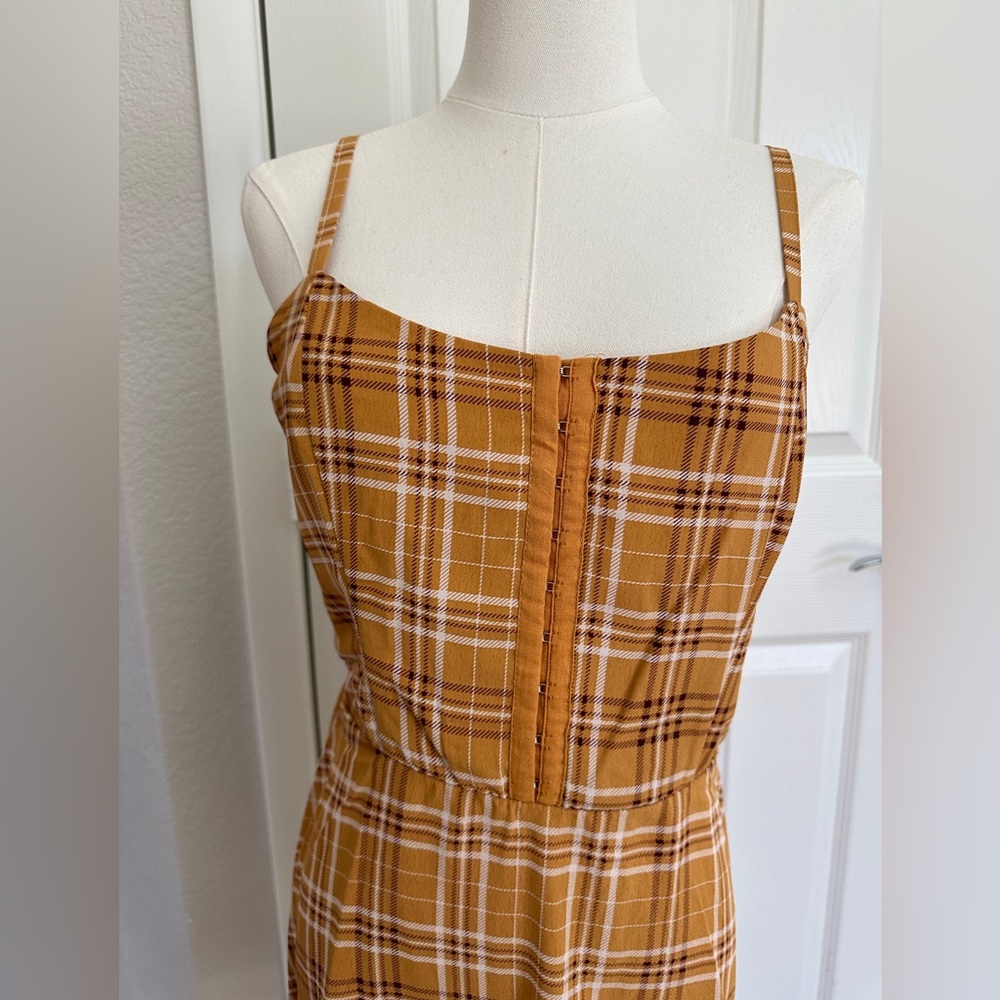 NWT Lily Rose Yellow Plaid Corset Front Dress - Picture 3 of 4